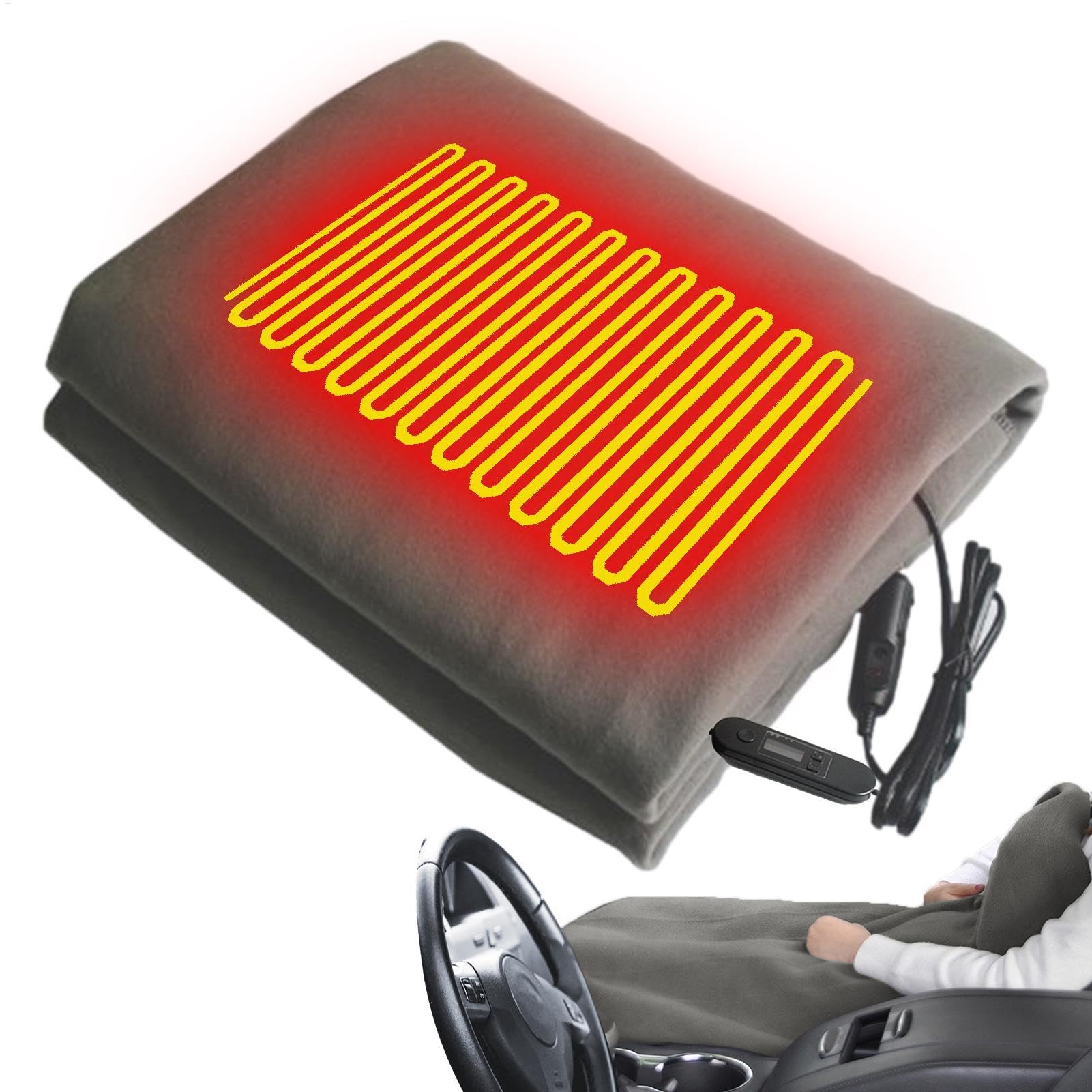 Couverture Chauffante pour Voiture, Couvertures Chauffantes avec Action de Réchauffement Rapide,Couverture Chauffante Électrique 12 V, Minuterie de Réglage de la Température Intelligente À 5 Vitesses
