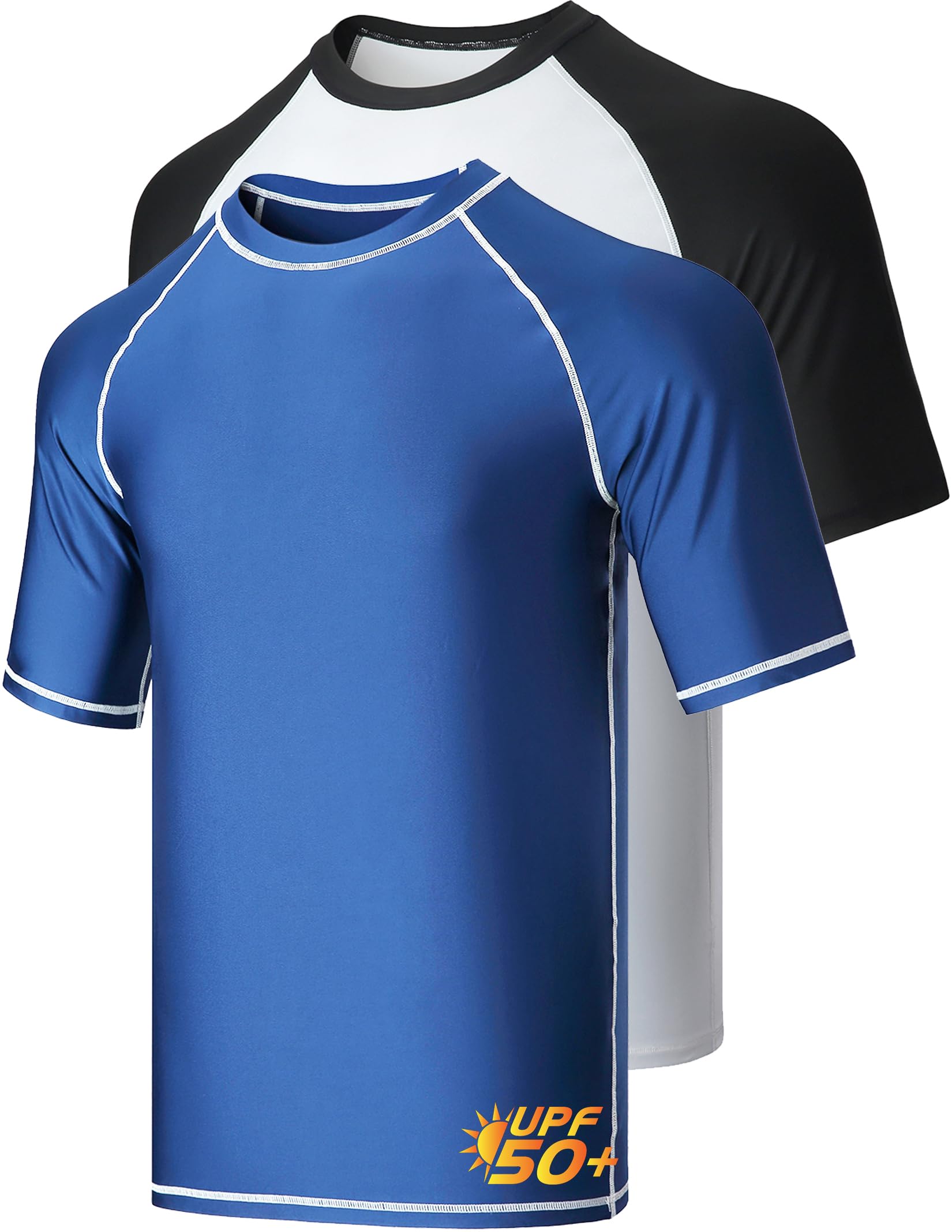 Liberty Imports 2-Pack Men's UV Short Sleeve Swim Shirts Loose Fit Rash Guards