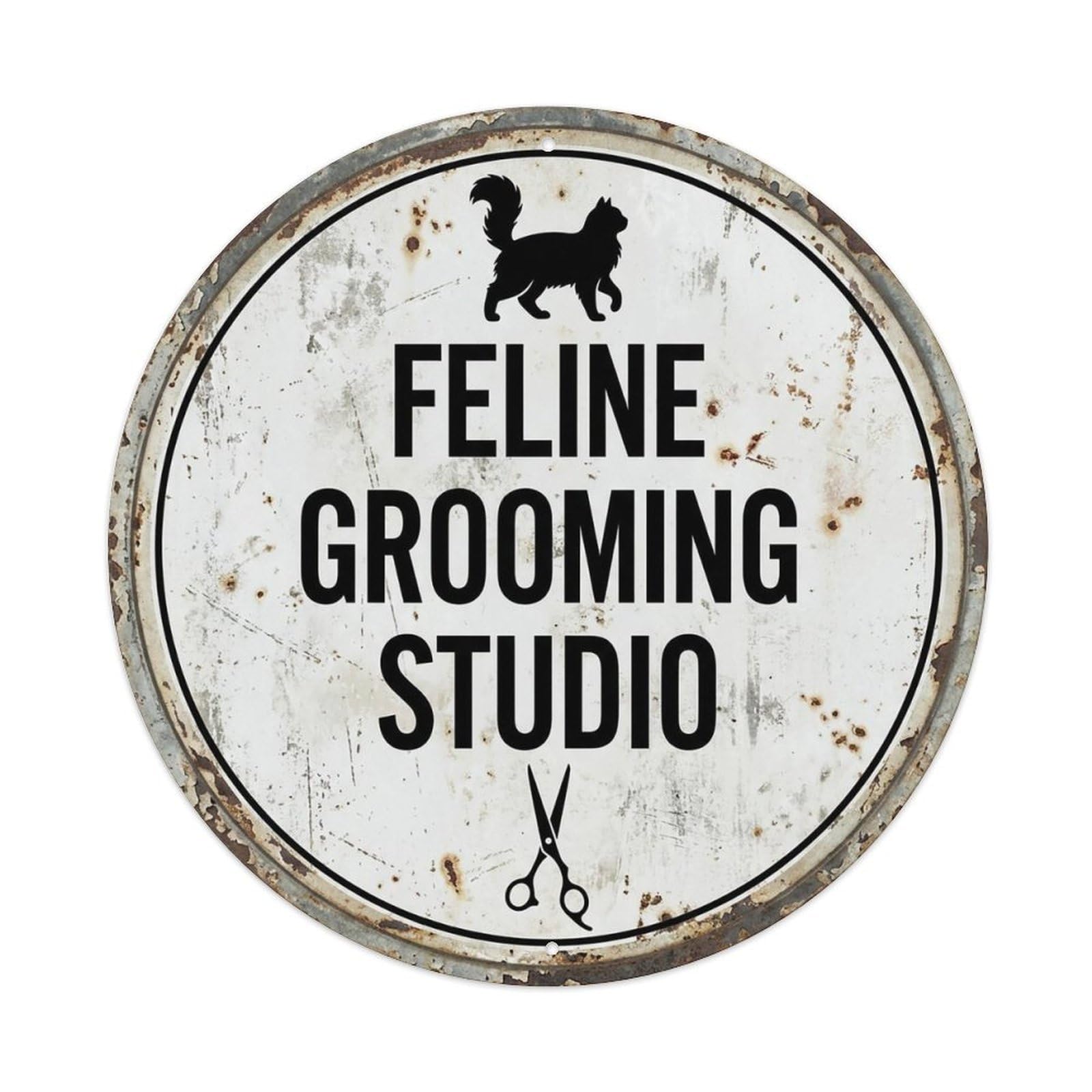 Vintage Feline Grooming Studio Decor Metal Tin Sign