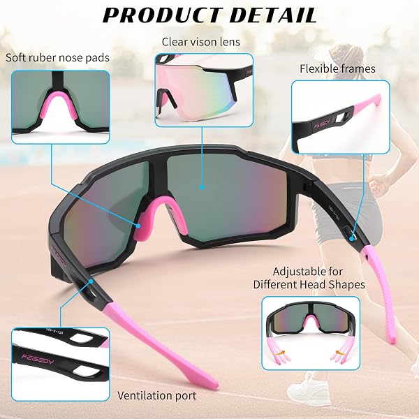 FEISEDY Sport Sunglasses Mens Women Cycling Mirrored Sports Goggles for MTB Road Bike Hiking Running UV400 Protection B2388 - 4