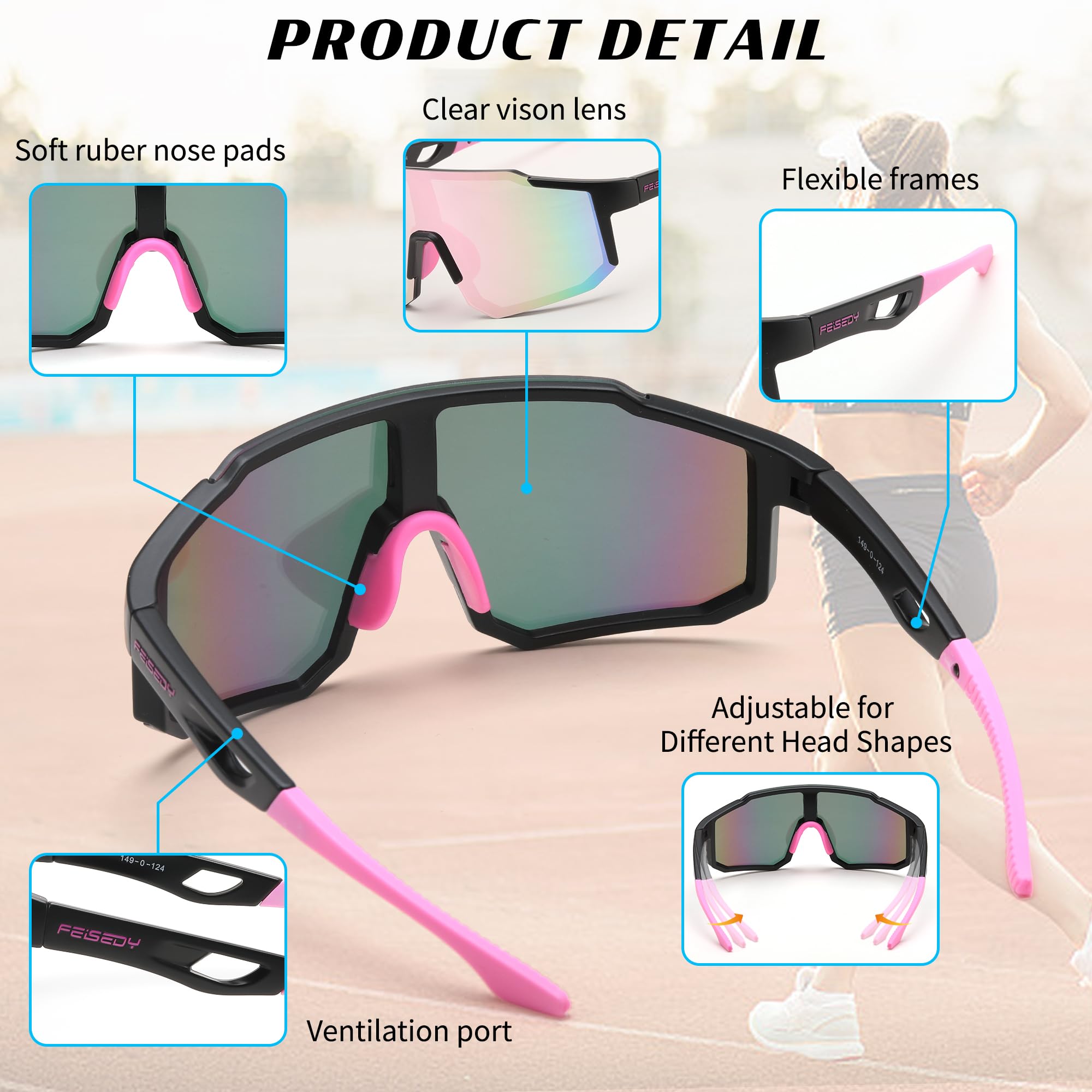 FEISEDY Sports Sunglasses for Men, Women and Teens - Baseball, Biking, Cycling UV400 Protection B2388