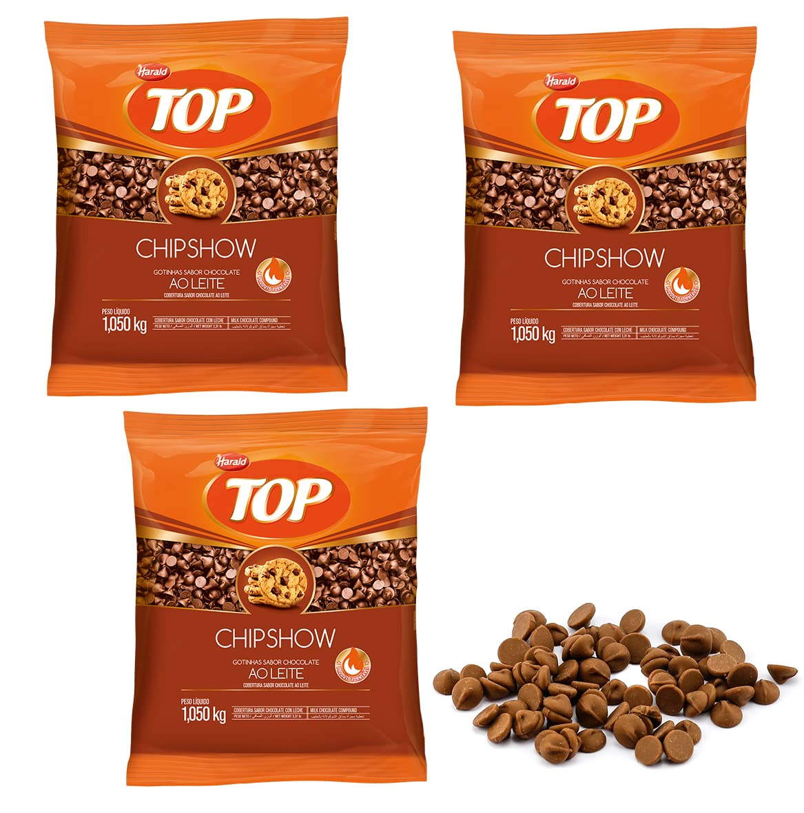 Top Original, Smooth and Creamy Milk chocolate Chipshow beads, Large Size Bag 1.05KG Bundle of 3 Boxes ( )