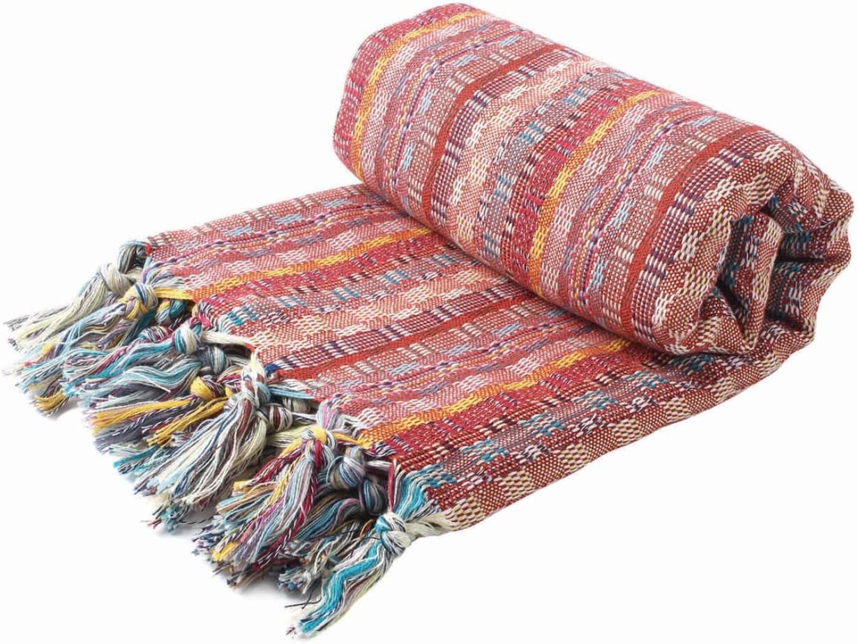 Bohemian Hand Loomed Red Beach Bath Towels - 100% Turkish Cotton - Sand Resistant Highly Absorbent Fast Drying & Super Soft - Peshtemal Boho Towel Blanket
