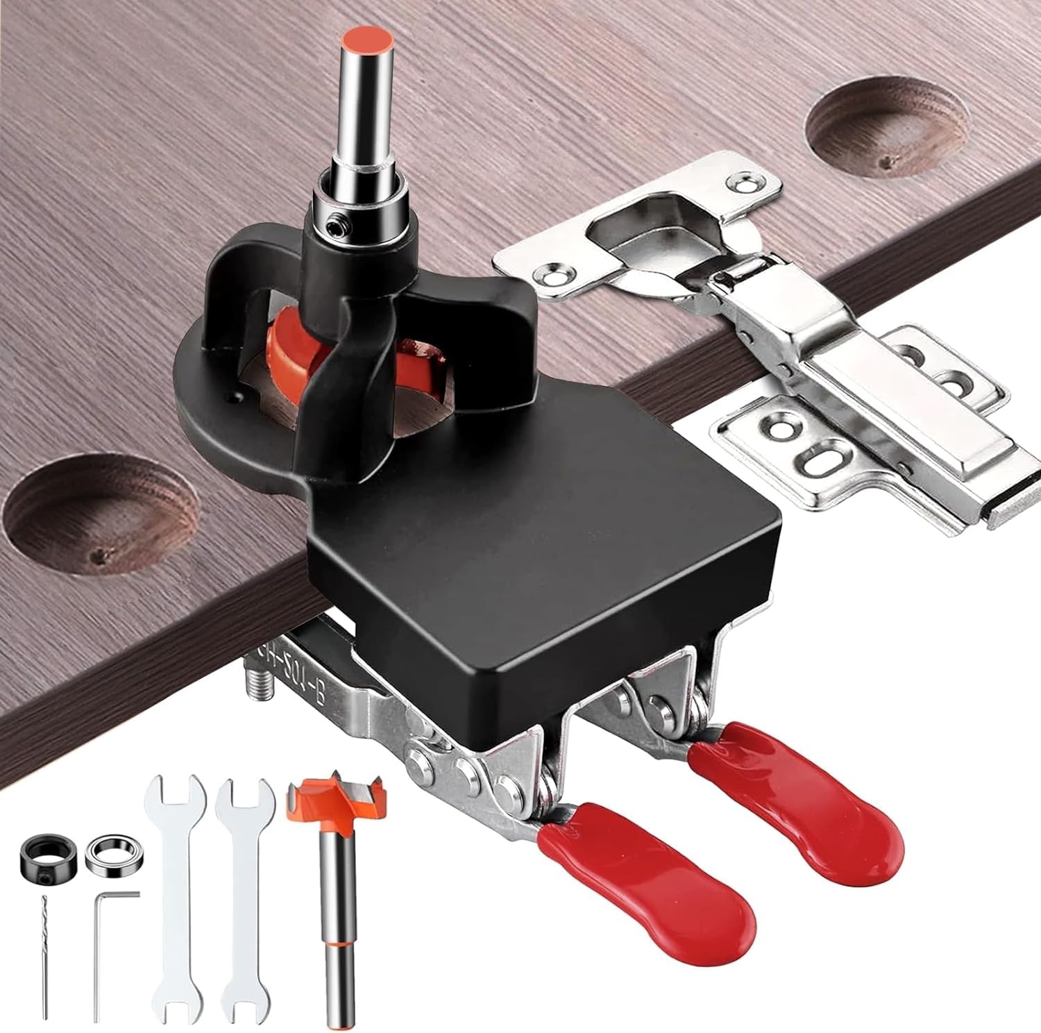 Odluzy 35mm Concealed Door Hinge Jig - Aluminum Alloy Cabinet Drill Jig With Accurate Locking Dual Clamp Fixation and Accessories - DIY Pocket Hole Tool