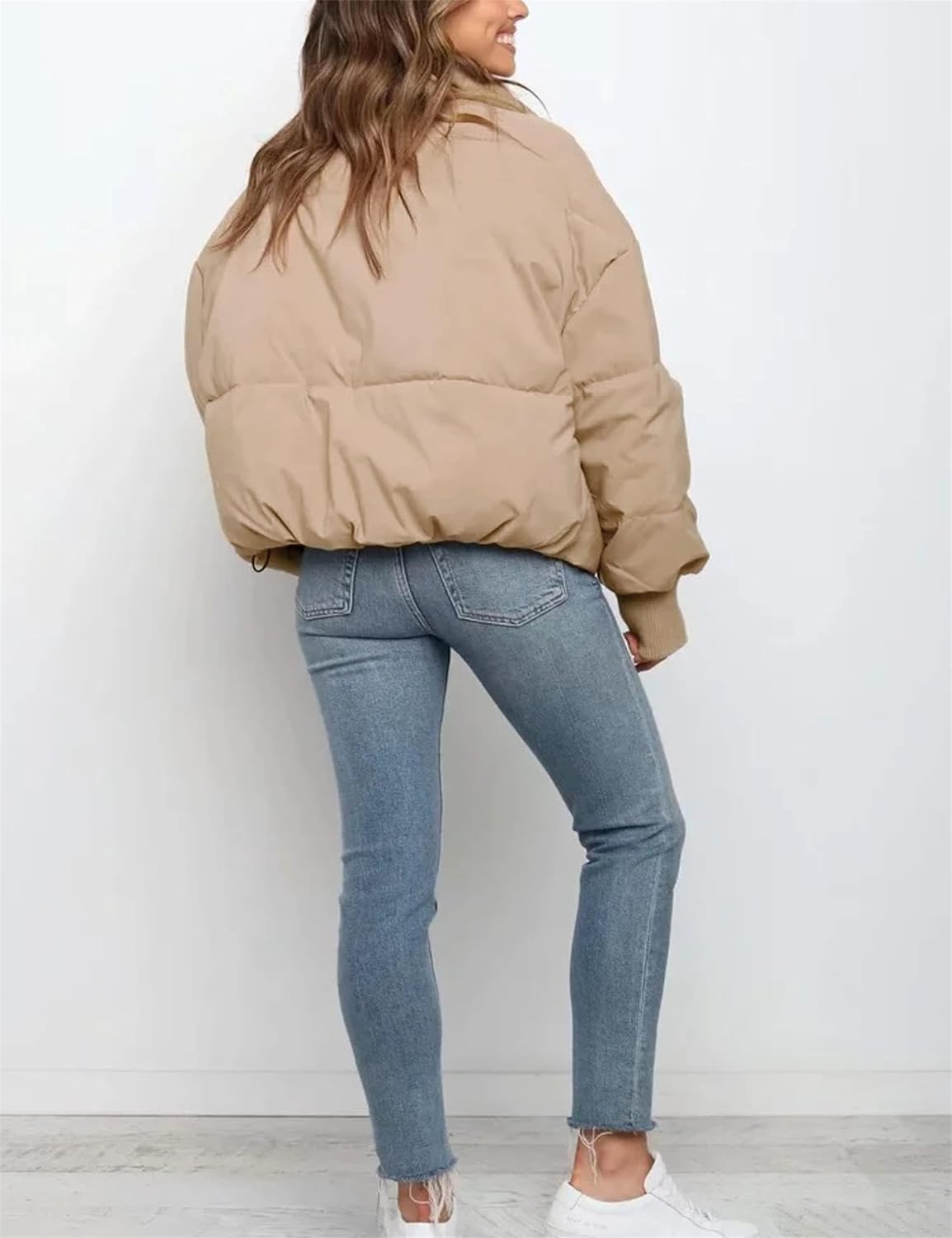 Lianlive Womens Cropped Puffer Jacket Winter Oversized Black Short Quilted Padded Jackets Puffy Outerwear Coat - Image 6