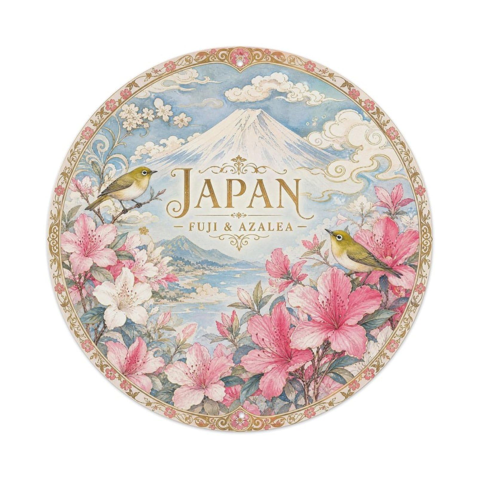 Olyhtr 8X8inch Classic Style Taisho Japan Fuji Azalea Ceramic Folk Pattern Metal Tin Sign