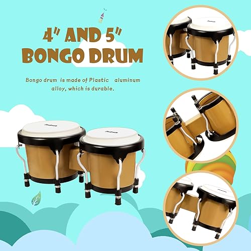 Miniatura 13 de Soulmate Bongo - Juego de tambores de 6 y 7 pulgadas para niños, adultos, principiantes, profesionales, cavidad transparente y metal, instrumentos