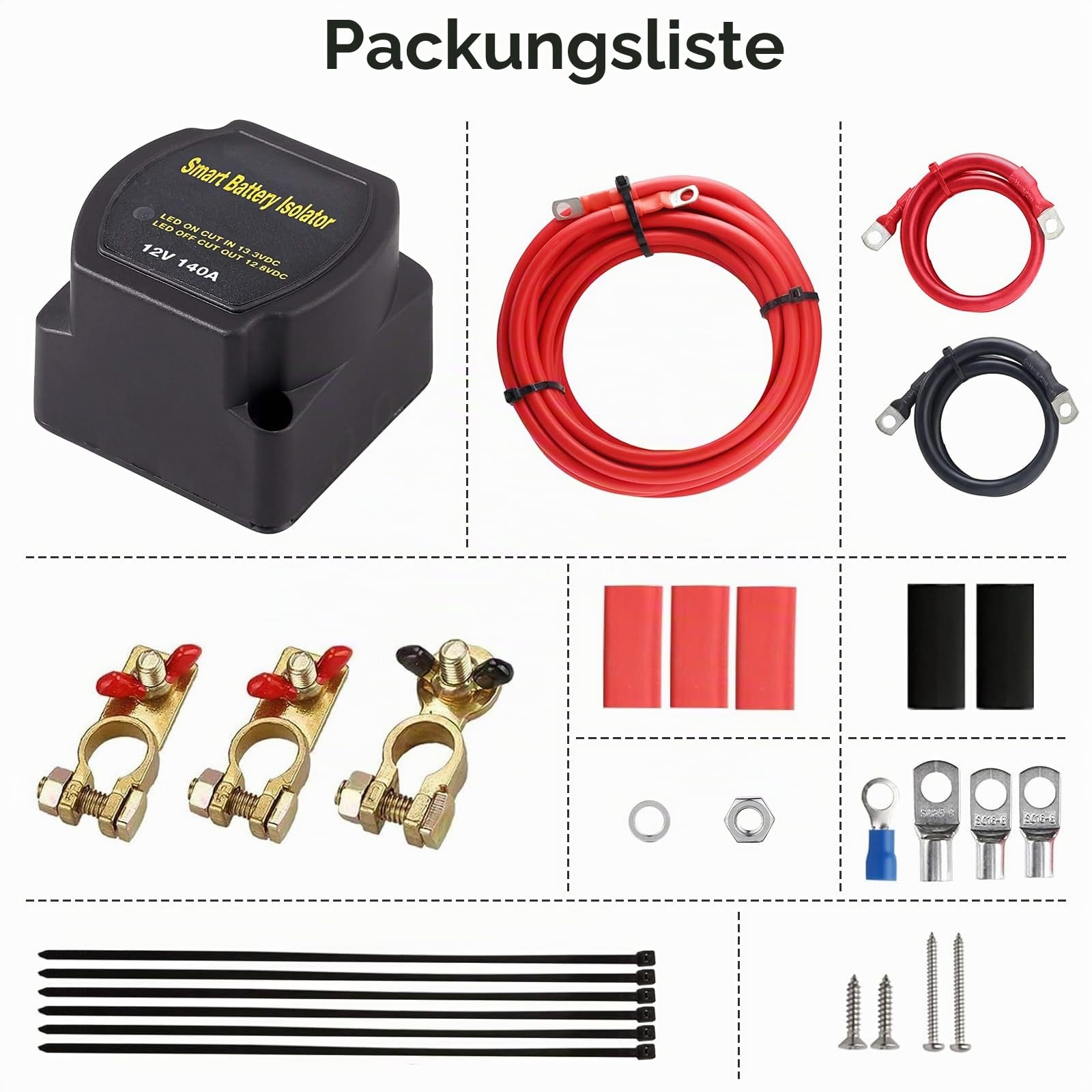 12V/140A BSR Trennrelais, batterie trennrelais, Dual-Batterie-Isolator-Kit | Spannungsempfindliches Relais, 12V Split-Laderelais für Auto, Wohnwagen, Geländewagen, LKW, SUV, Wohnmobil, ATV, Boote