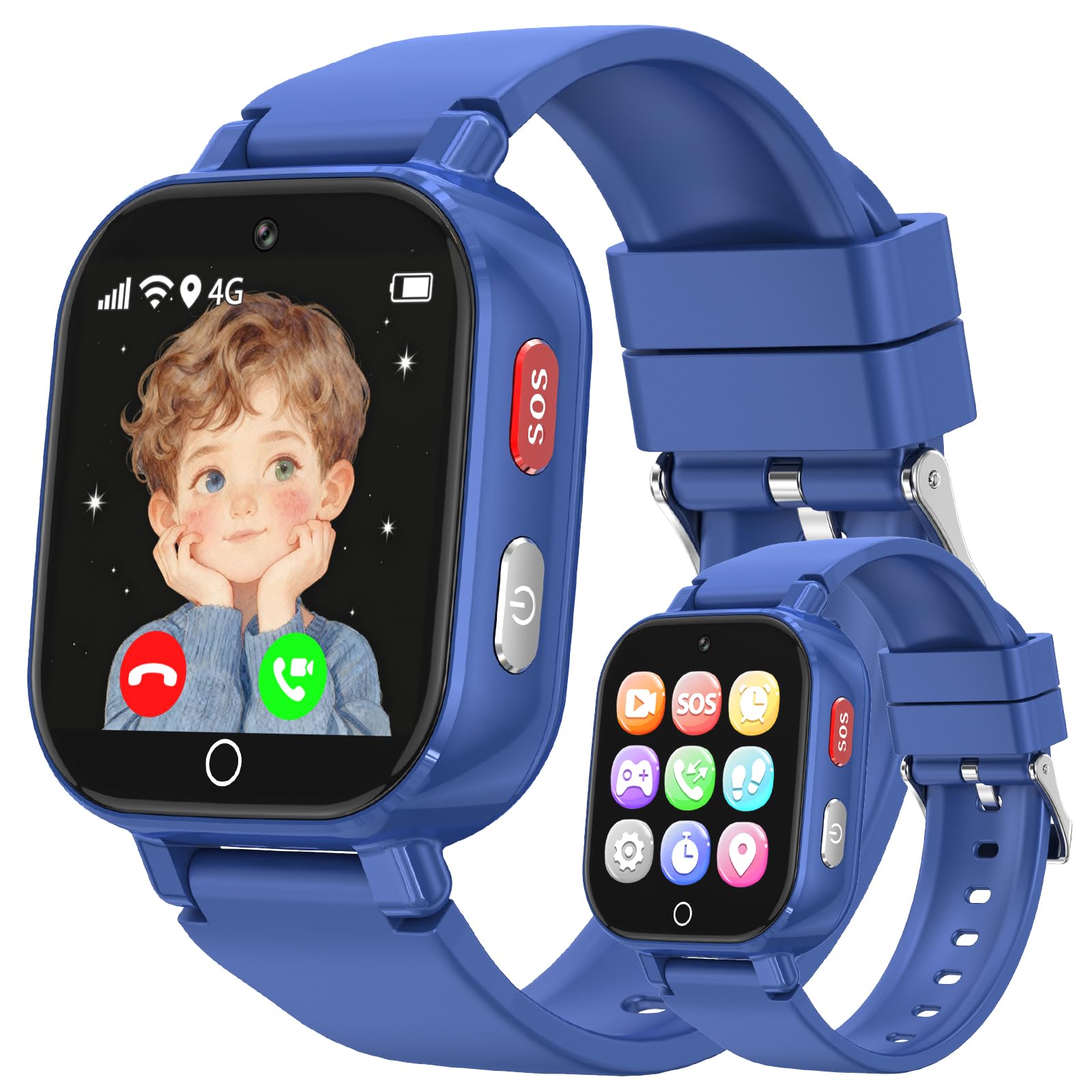 Reloj Inteligente Niño 4G Llamadas, Smartwatch Niños con GPS Telefono Videollamada SOS Chat de Voz Modo Clase CÔmara Cronómetro Podómetro Calculadora, Reloj Infantil Niño Niña de 4 a 12 Años, Azul
