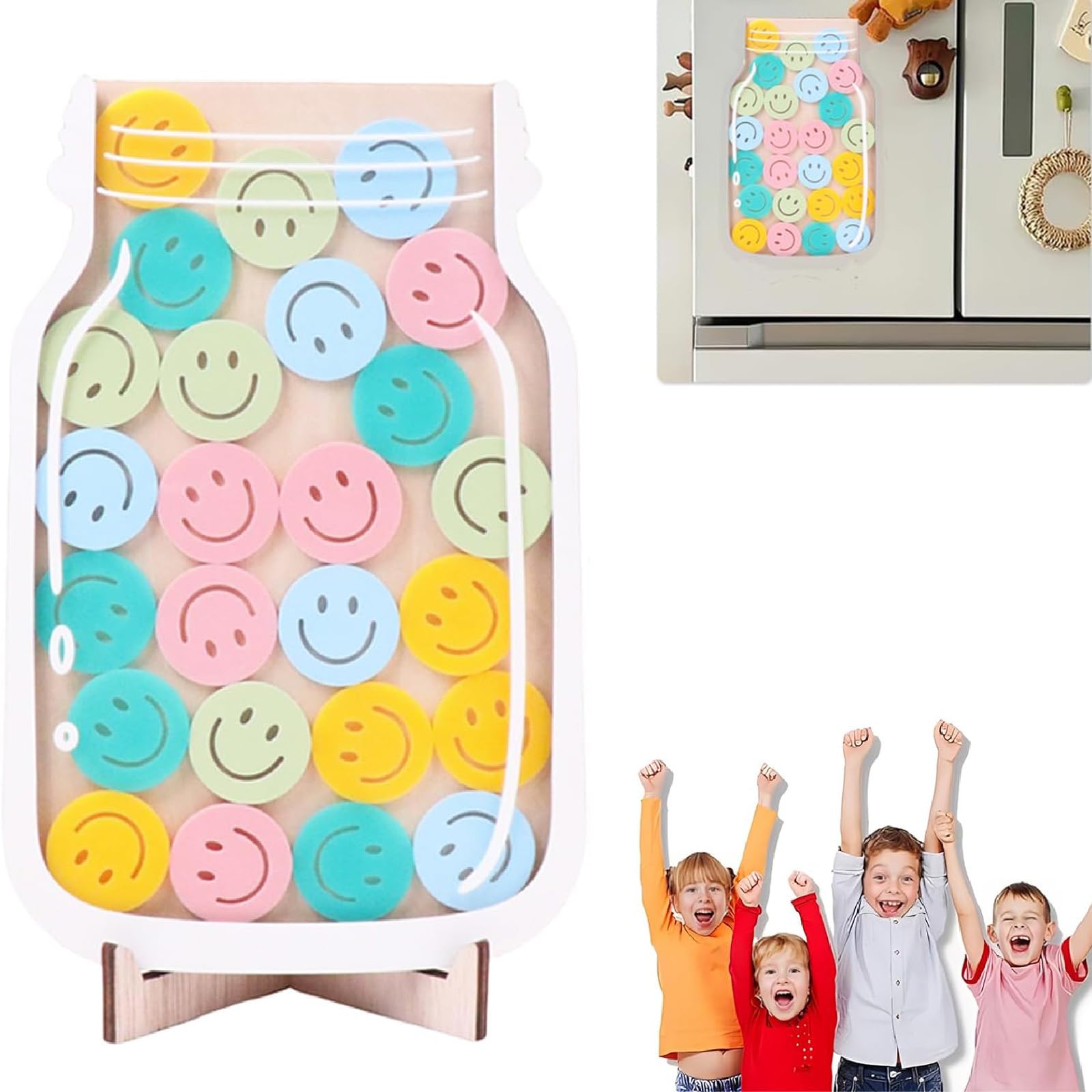Smiley Face Reward Behavior Jar for Kids,Reward Jar for Classroom, Wooden Reward Jar for Children Incentive Jar Good Behavior, Motivate Good Behavior Reward Jar For Boys And Girls
