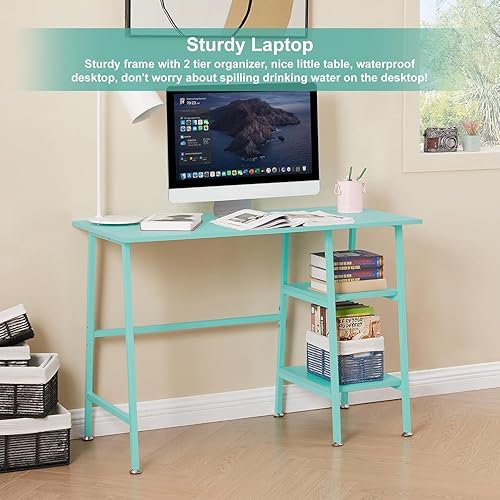 Miniatura 3 de VECELO Escritorio para computadora de 43 pulgadas, mesa de estudio, oficina, escritorio moderno con estantes, escritorio de madera para el