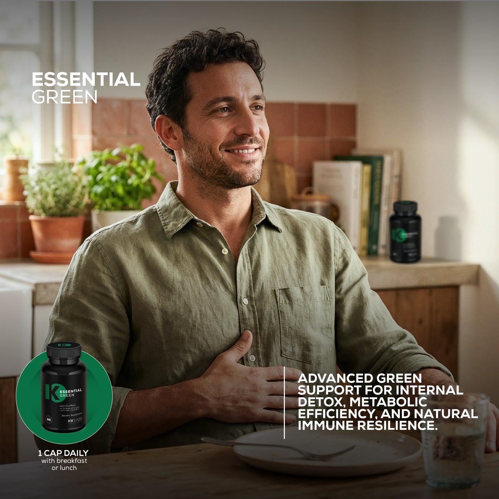 KK Labs Essential Green 60 Capsules - Wheatgrass 150mg, Barley Grass 150mg & Cayenne Pepper 17mg Superfood Greens Blend for Daily Detox, Digestion & Immune Support, 1 Capsule Daily, 60-Day Supply