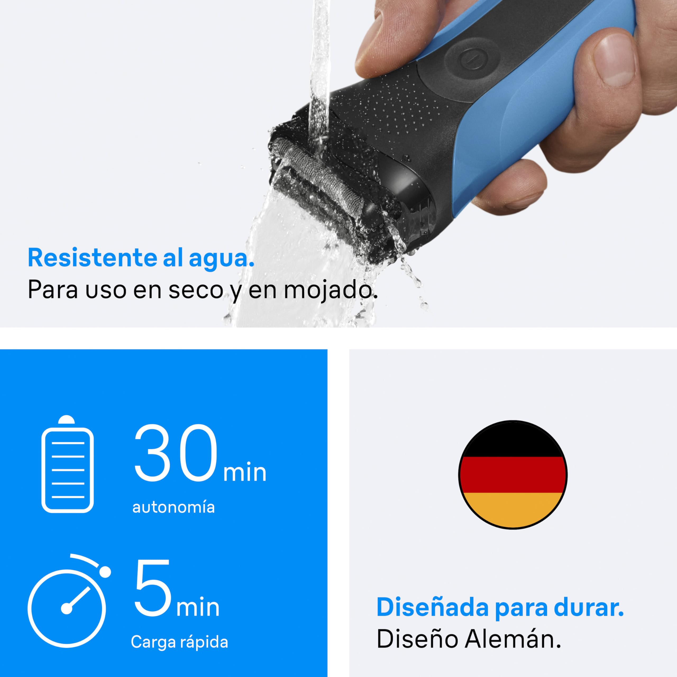 Braun Series 3 Afeitadora Eléctrica Hombre, 310BT, Azul - Máquina de Afeitar Barba en Seco Y en Mojado, Recargable, 2 Láminas, Cabezal de Recortadora de Barba, 30 Min de Autonomía, Carga Rápida
