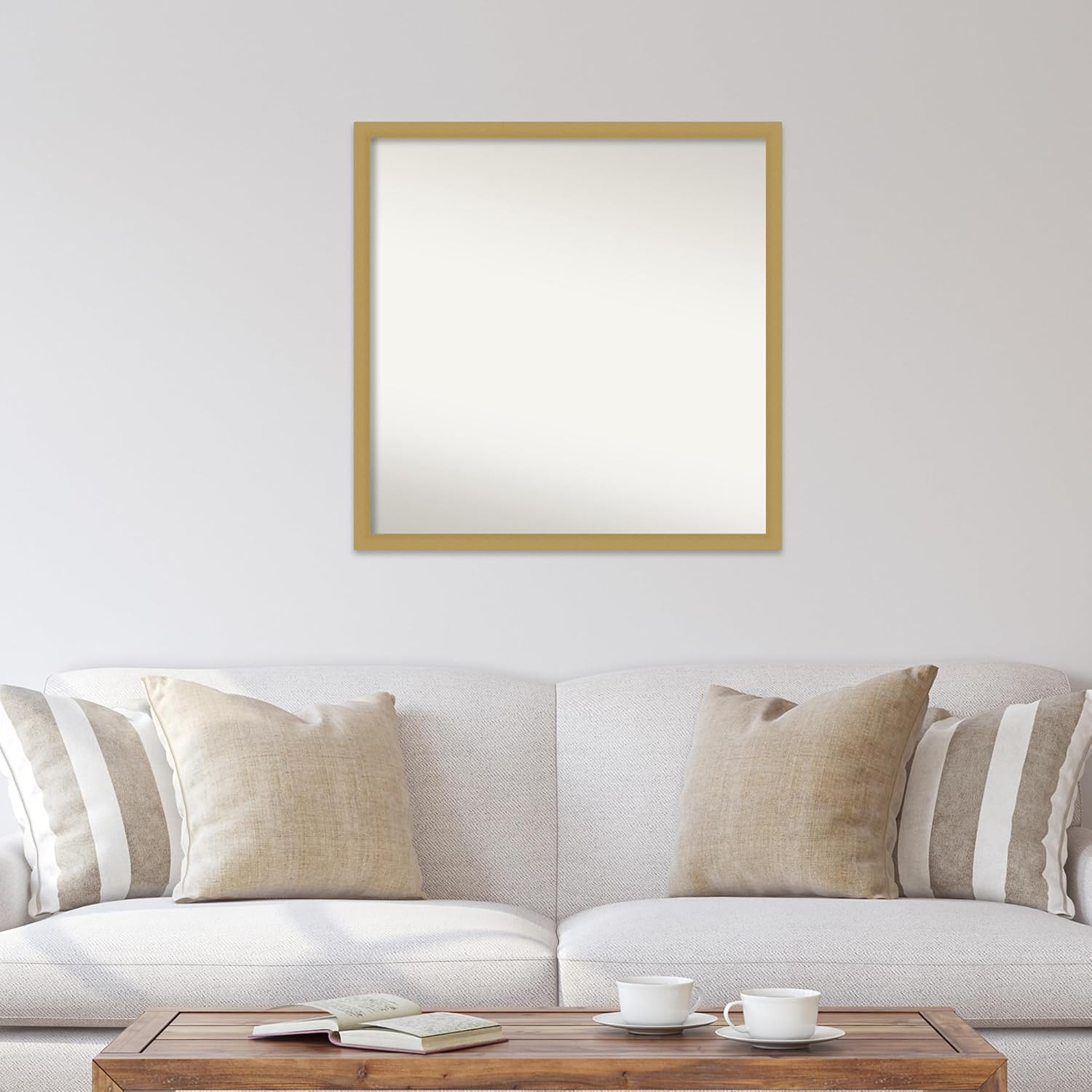 Amanti Art Gold Bathroom Mirror for Over Sink, 32x32 Custom Made Grace Brushed Gold Narrow Square Vanity Mirror, Large Casual Wood Frame, Hangs Horizonally and Vertically, Wall Decor