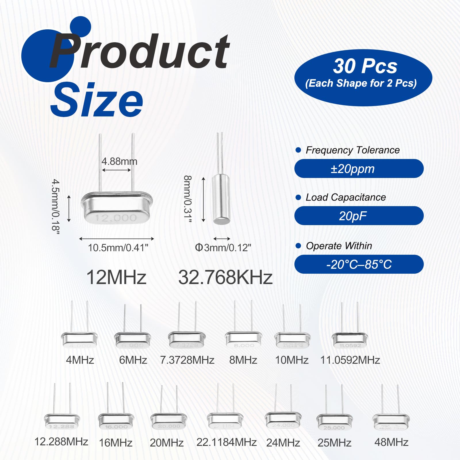 QUARKZMAN 30 Piezas Kit Asortamiento Osciladores Cristal Cuarzo DIP 2 Pines 4MHz-40MHz