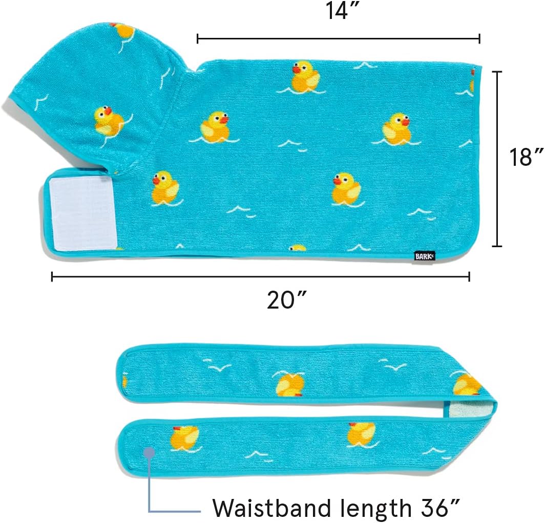 Barkbox Premium Absorbent Hooded Dog Bathrobe Towel - Quick Drying Pet Towel for Bath & Beach Trips - Luxurious & Soft Bathrobe Towel for Dogs of All Breeds - Rubber Duck - Small