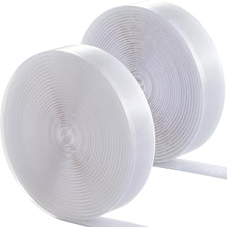 (16 FT x 3/4 Inch) Strips with Adhesive for Fabric, No Sew Stick On for Fabric, Sticky Back for Clothes, Curtains - Heavy Duty Double Sided Hook and Loop Hem Tape Fasteners, No Sewing No Iron, White