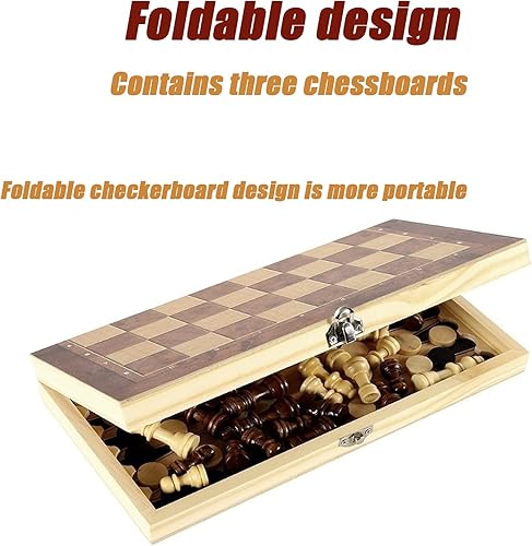Miniatura 6 de KMNN Ajedrez tres en uno, plegable de madera, ajedrez multifuncional, otelo, juego de mesa para niños, juego de mesa de ocio y entretenimiento,