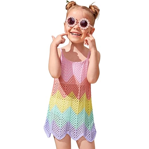 SOLY HUX Toddler Girl's Color Block Cable Knit Swimsuit Cover up Short Beach Cami Dress Pink Red Multi 5Y