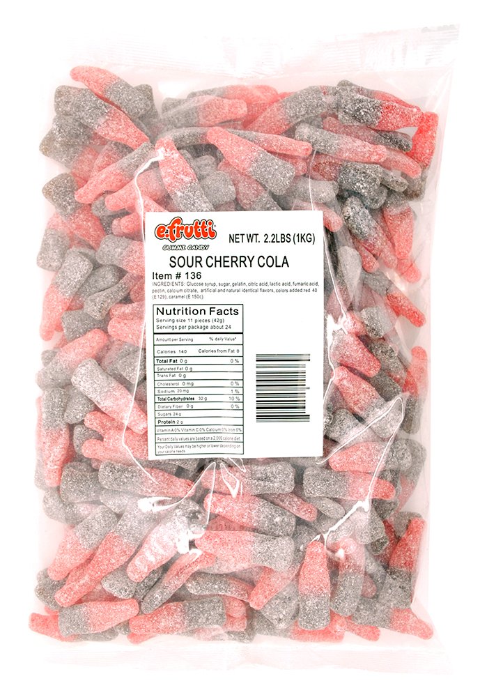 E.Frutti Gummy Sour Cherry Cola Bottles, 2.2 Pound
