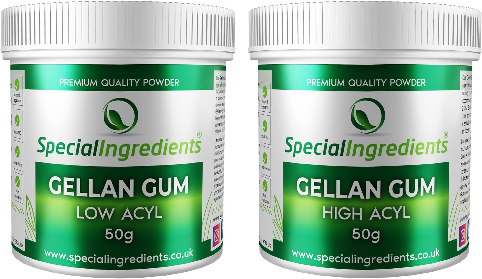 Gellan Gum Low Acyl (Type F) 50g And Gellan Gum High Acyl (LT100) 50g Premium Grade Refined Powder