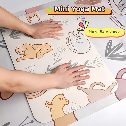 Miniatura 8 de Mini esterilla de yoga con diseño de gato juguetón, rodilleras de yoga, antideslizante de doble cara, meditación, esterilla de ejercicio para