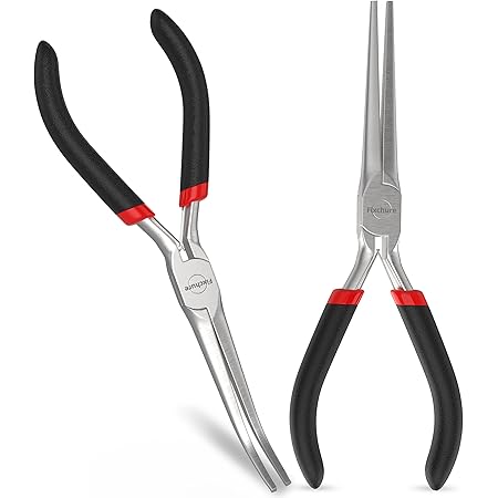 6 Inch Long Needle Nose Pliers Set 2 PCs – Heavy Duty Carbon Steel, Insulated, Non-Serrated, Long Nose Pliers with PVC Coating & Rust Proof Finish for Long Reach