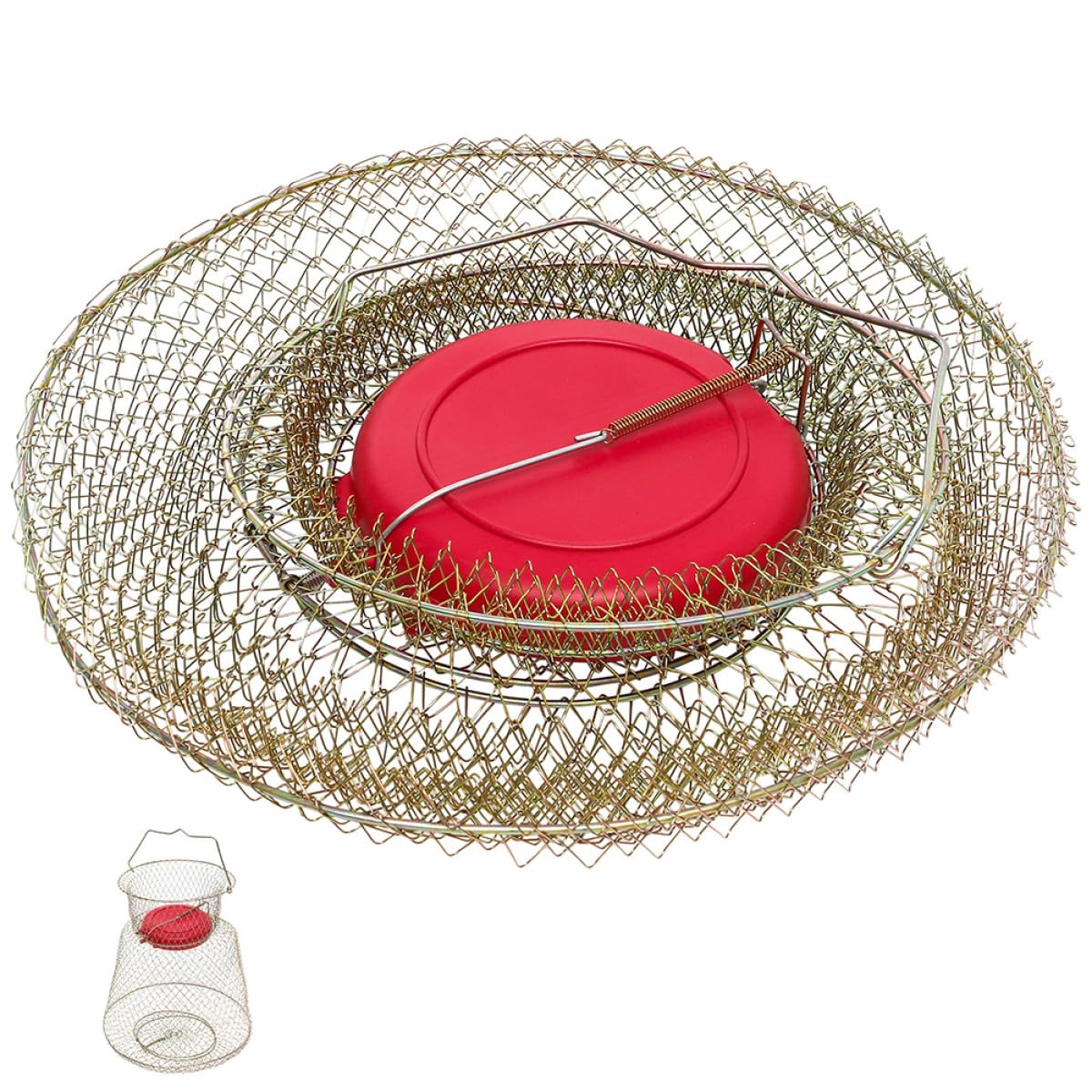 Abaodam Cesto per Pesci Pieghevole in Filo di Acciaio Zincato Galleggiante Cestino Metallico per Pesca e Granchi Accessorio Portatile per Pescatori e Uso Outdoor