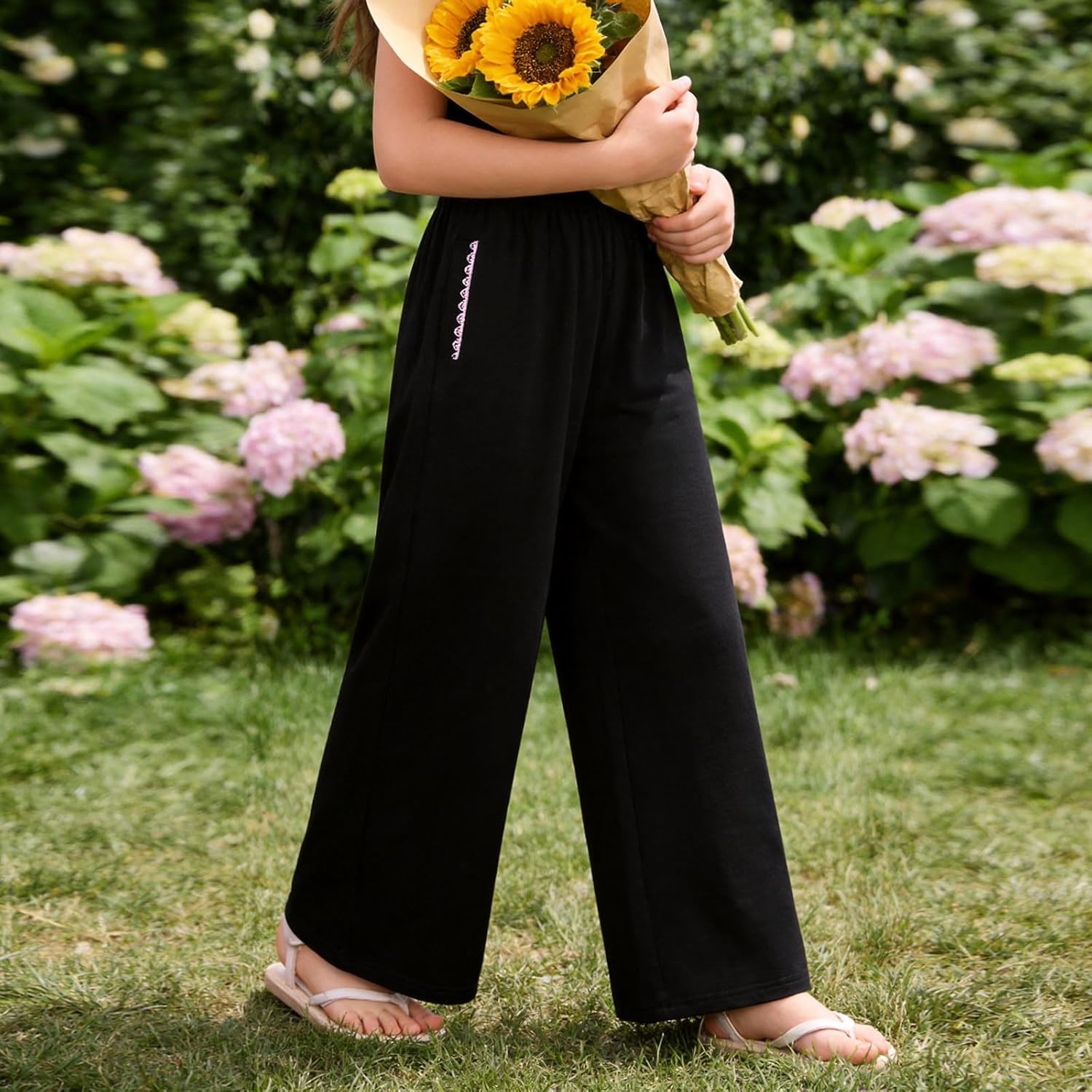 Girls High Waisted Uniform Pants Kids Wide Leg Dress Pants Casual Trousers - Image 9