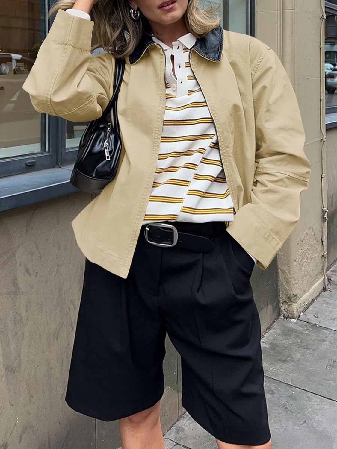 Cicy Bell Womens Barn Jackets Casual Zip Up Cotton Canvas Oversized Lightweight Coats Winter Spring Outfits - Image 3