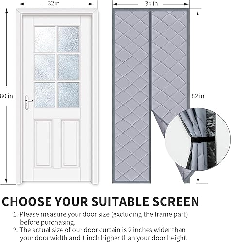 Miniatura 2 de Cortina magnética para puerta con aislamiento térmico, se adapta a puertas de 32 x 80 pulgadas, apertura central, tela Oxford duradera y fibra de