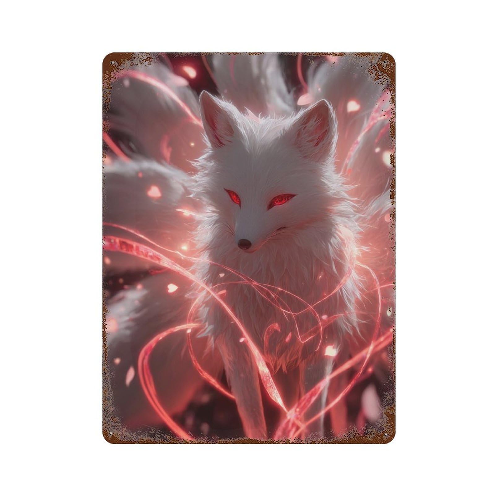 Magical Fox with Red Eyes Retro Metal Sign 15.7"x11.8", Shabby Chic Decor for Bistro, Counter And Cafe Decor