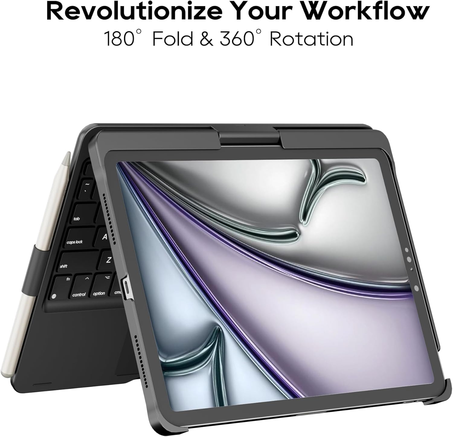 edaiser Swivel Keyboard Case for 2025 iPad (11th-10th)& iPad Air 11-inch (M2-M3)& iPad Air 5/4th Gen & iPad Pro 11 inch (4th-1st); Rotatable Cover with Pencil Holder Trackpad Backlit, Black - Image 2