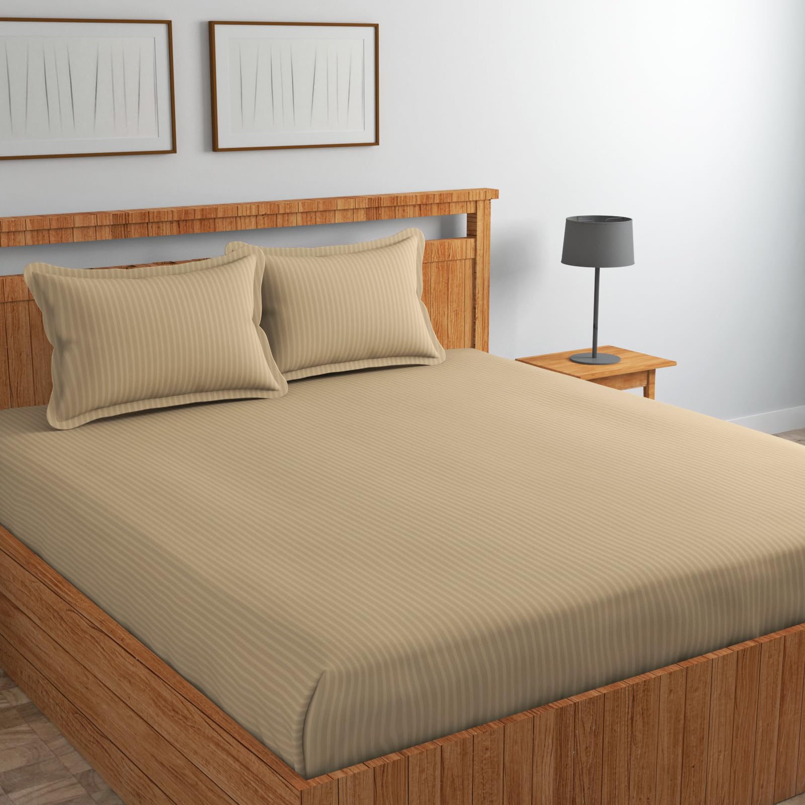 Blue Strip Polycotton Bedsheet, Double 90x100 (Cream)