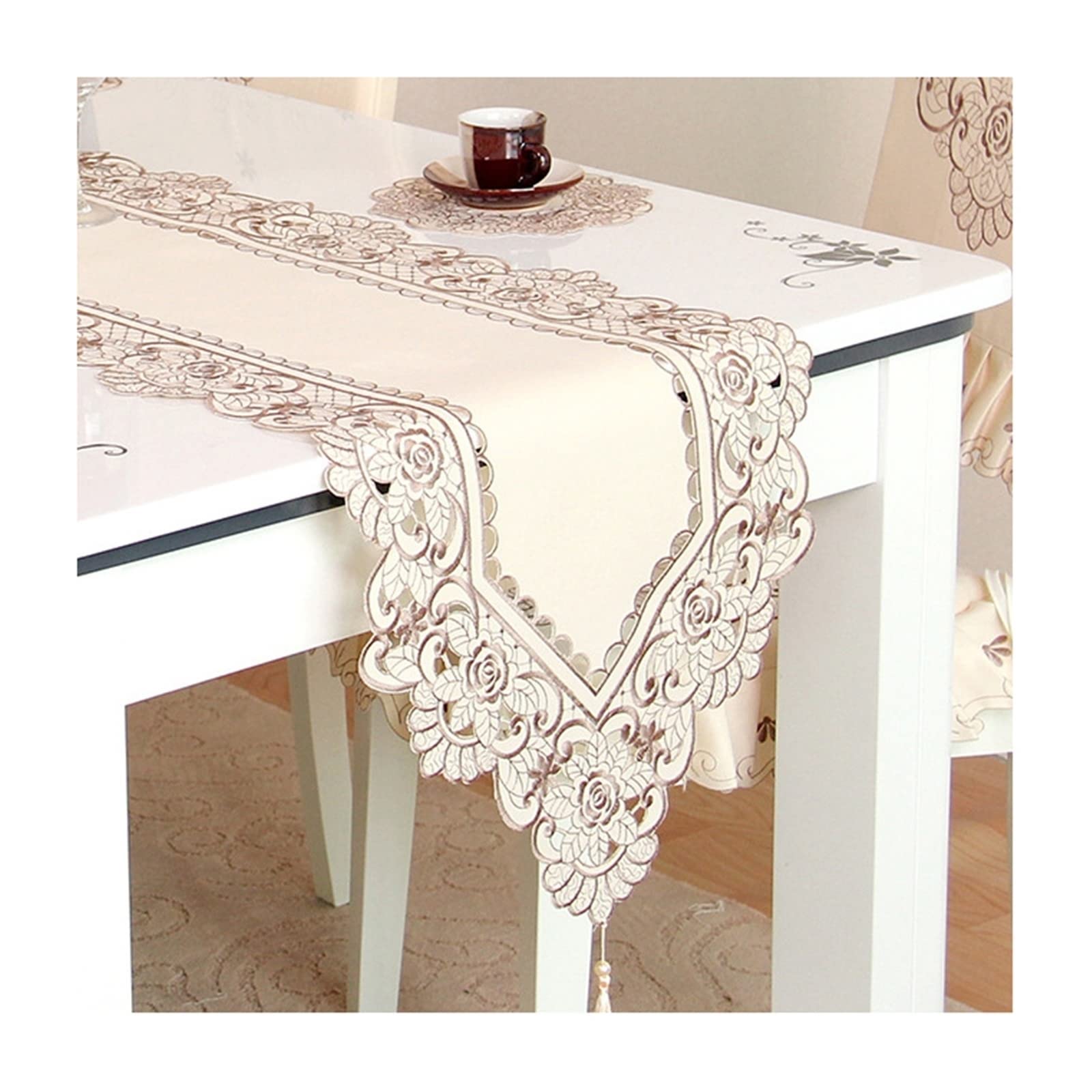 Chemin De Table élégant En Polyester Brodé - Motif Floral Découpé - Dimensions 40x85 Cm - Neuf Avec étiquettes