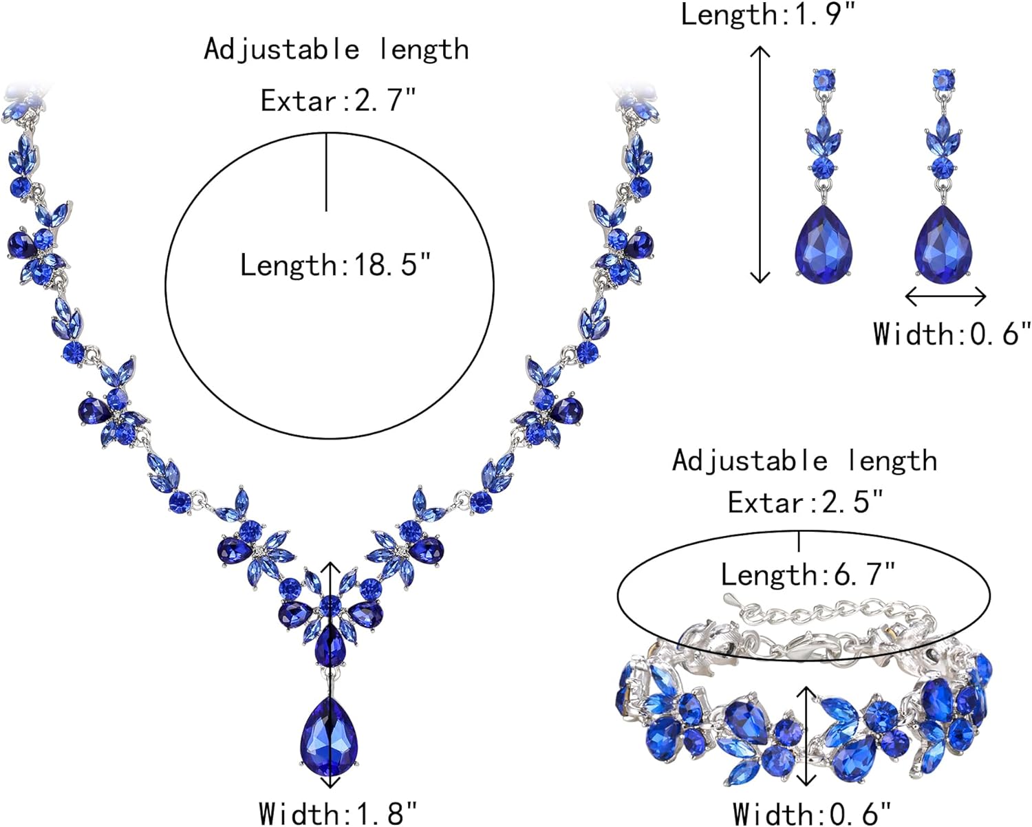 Crysdue Wedding Jewelry Set for Women Bride Bridesmaid, Stunning Marquise Rhinestone Crystal Floral Leaf Vine Pendant Necklace Dangle Earrings Bracelet for Prom Party - Image 5