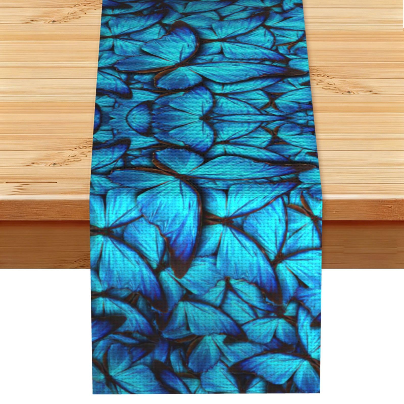 Many Blue butterfly Printed Dining Table Runner 13x72 Inch, Non-Fading Decor for Kitchen Dresser Fireplace Mantel