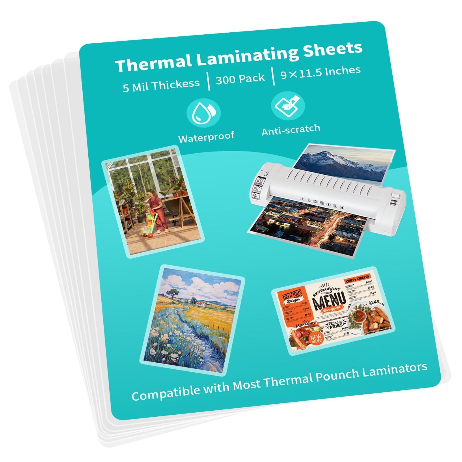5 Mil Thermal Laminating Sheets 300 Pack, Clear 9" x 11.5" Laminating Pouches Rounded Corner, Holds 8.5 x 11 Inch Sheet, Letter Size Lamination Paper