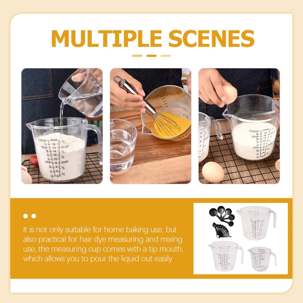 SECFOU 20pcs Measuring Cups and Spoons Set with Plastic Material, Scale Marked for Liquid and Dry Ingredients, Kitchen Measuring Tools for Baking and Cooking Use