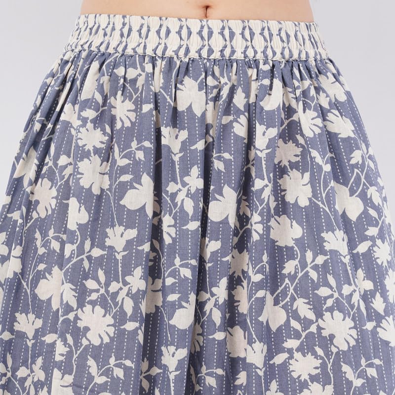 Rabhika Women’s White Floral Patterned Pure Cotton Panel Maxi Skirt, Comfortable Long Skirt for Party & Casual Wear| 2XL 2