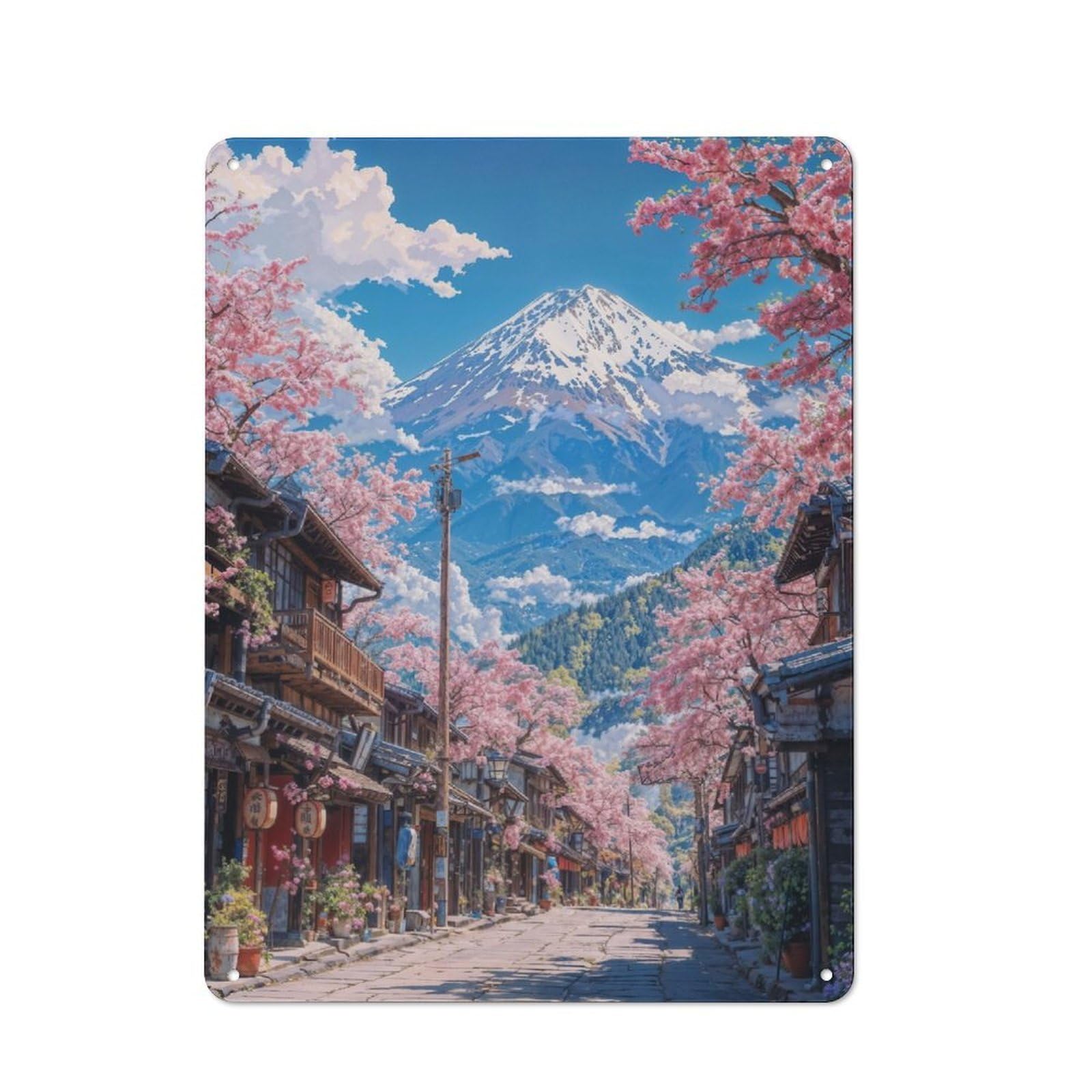 Junmoney Japanese Sakura Bloom Fuji Retro Metal Sign 40X30cm Featuring For Bar Or Restaurant, For Bar Decor Enthusiasts