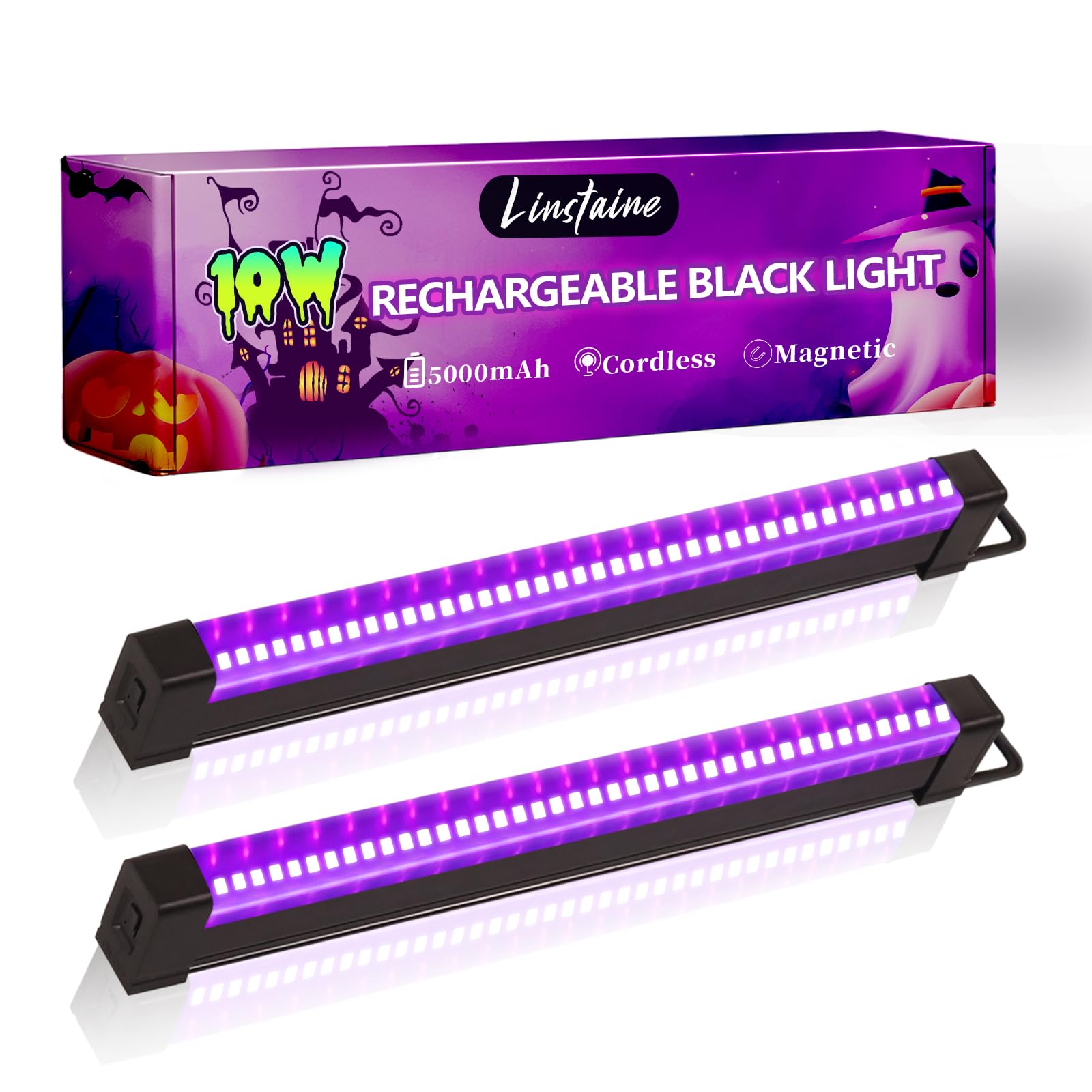 2 Pack Rechargeable Black Light Bar, 5000mAh Large Capacity Battery Powered Black Lights for Glow Party, Portable Blacklight Party Supplies for Uranium Glass, Fluorescent Poster, Bedroom, Halloween