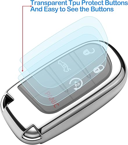 Miniatura 5 de Autophone Compatible con funda para llavero Jeep con llavero de cuero, funda de protección de TPU suave para llave inteligente Dodge Charger