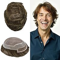 Vista 16 de Toupee - Sistema de cabello humano de repuesto con encaje frontal para hombre, extensiones de pelo tipo tupé mono PU para hombres
