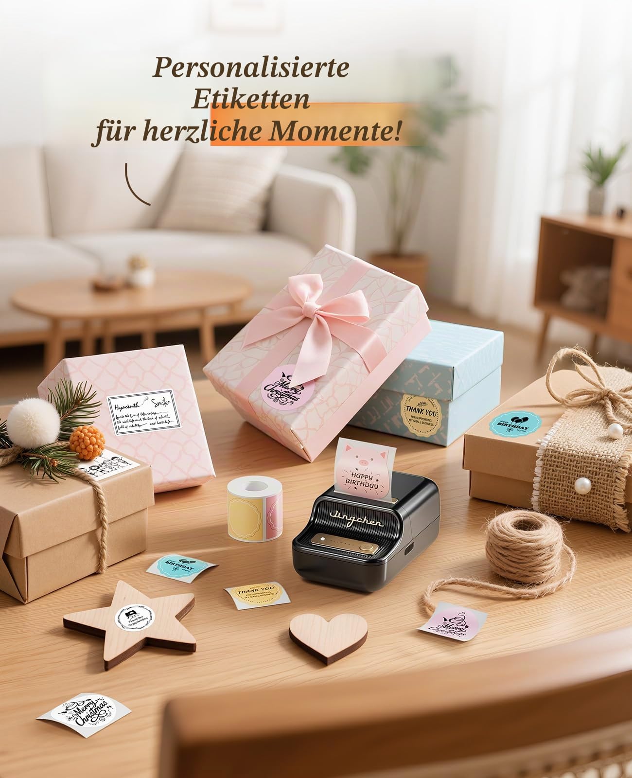 NIIMBOT B21 Etikettendrucker mit 1 Rolle Starterband, Bluetooth Selbstklebendes Etikettiergerät, Beschriftungsgerät Druckgröße 20-50mm Kompatibel mit iOS und Android für Zuhause, Büro