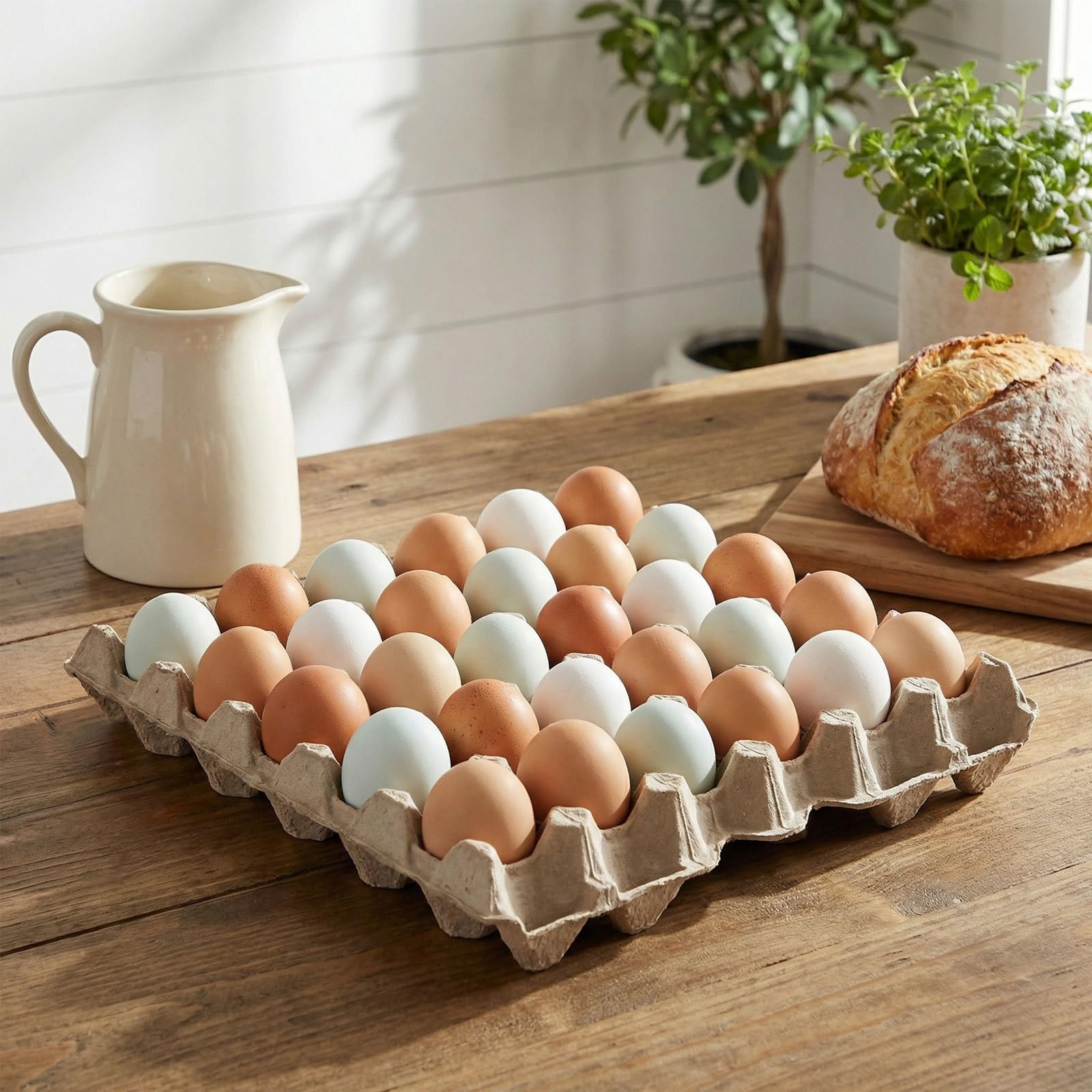 Contenitori per Uova in Polpa di Cartone Beige Impilabili Capacità 30 Uova, 12 Pezzi, Design Stabile per Negozi di Alimentari e Portauova