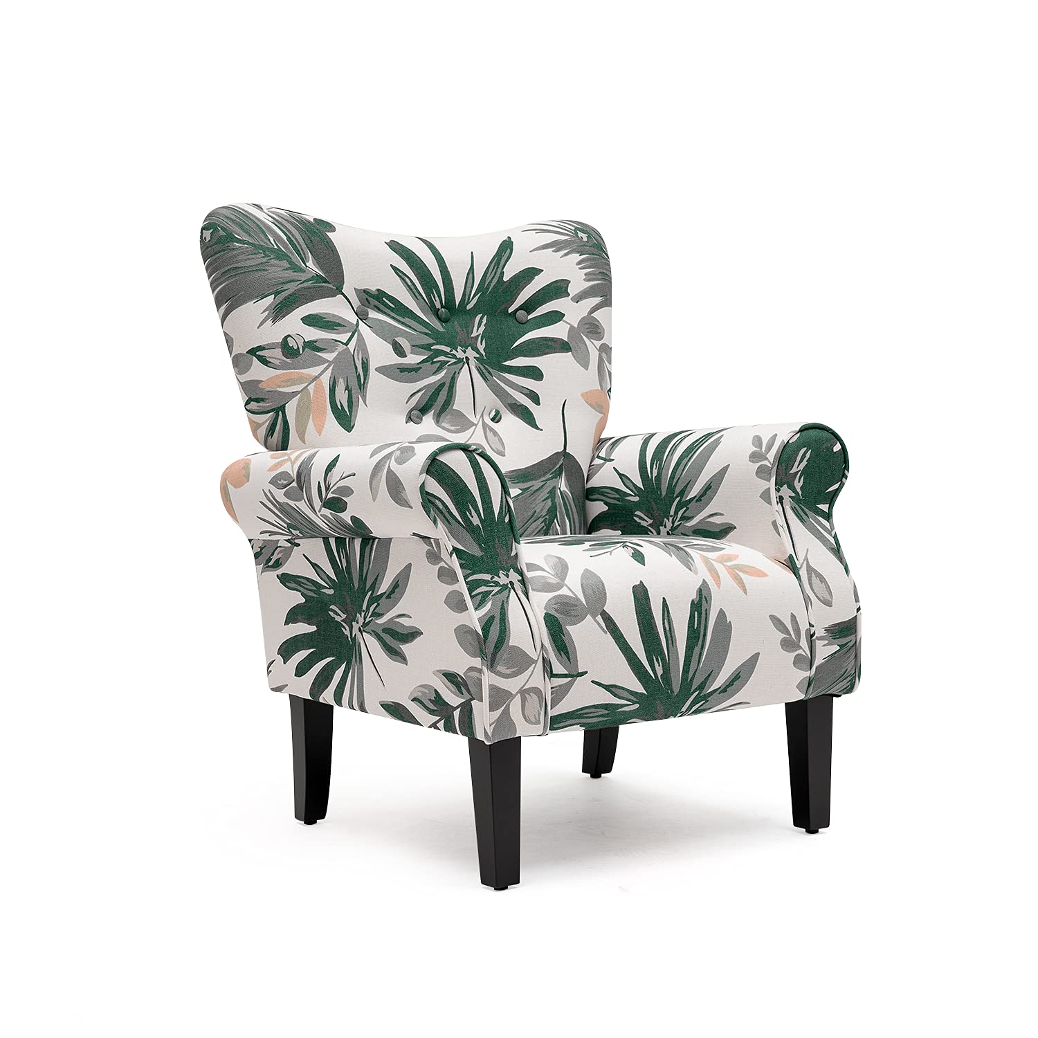 YOLENY Mid Century Wingback Arm Chair,Modern Upholstered Fabric High Back Accent Chair with Wood Legs,Upholstered Single Sofa Club Chair for Living