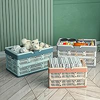 Vista 5 de Cajón de almacenamiento plegable de plástico de 20 L, cesta de almacenamiento plegable con asa, color blanco y gris, M