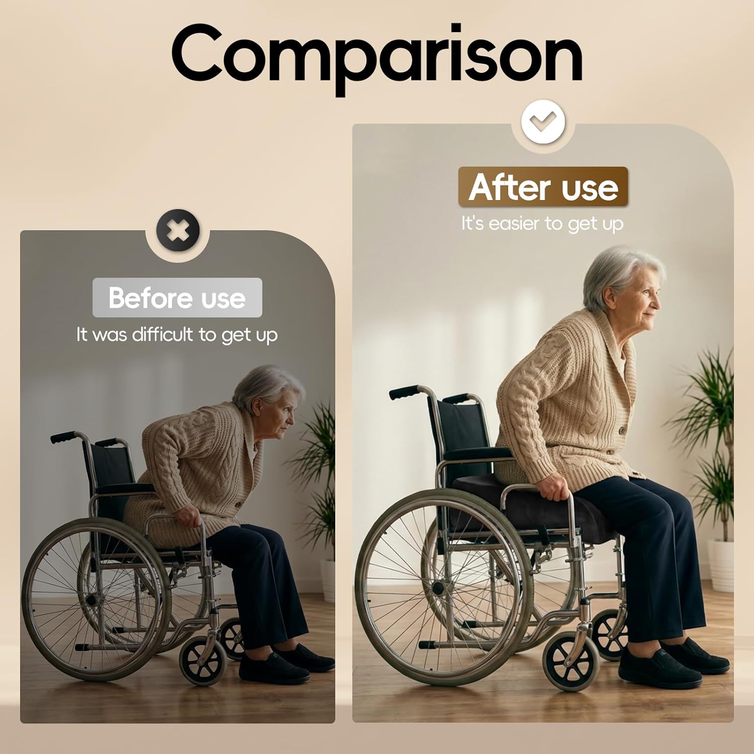 Chair Cushion for Elderly – 4" Thick Booster Seat Cushion for Easy Rise, Dual-Layer Foam Seat Cushion for Wheelchair, Office Chair, Couch & Car (18"x16")
