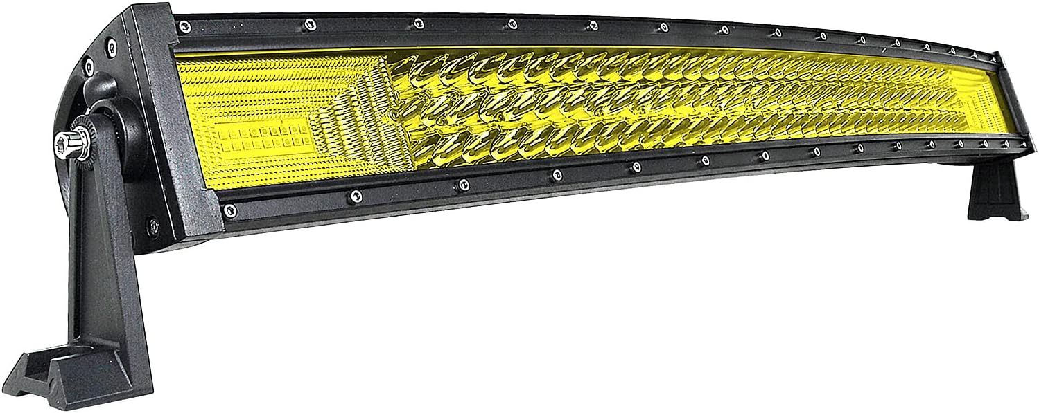Willpower 32 inch 405W Curved Triple Row Yellow Amber Led Light Bar Flood Spot Driving Lights Off Road Lights for Jeep Pickup Truck ATV UTV Wrangler SUV Dodge Ram 4x4,3000K 12-24V